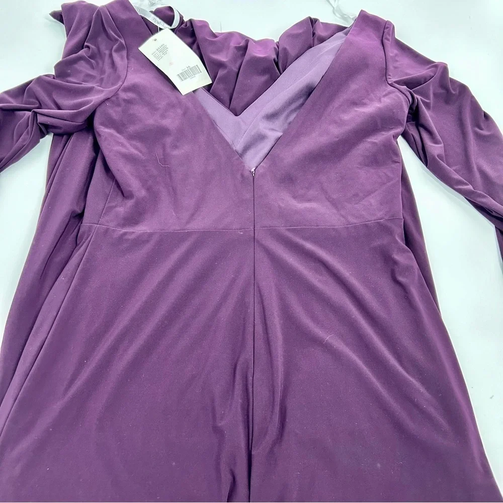 Christina Wu Jersey Purple Burgundy‎ Long Sleeve Maxi Formal Dress 22106 Sz 16 - Picture 5 of 6